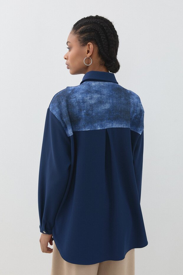 Kuşgözü Detaylı Örme Tunik Lacivert - 4