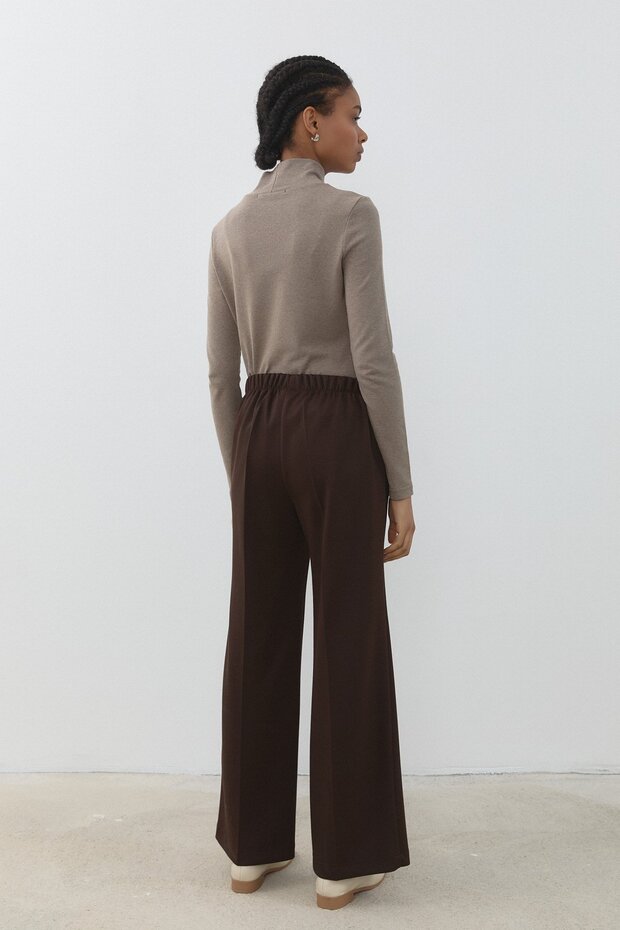 Örme Palazzo Basic Pantolon Kahve - 4