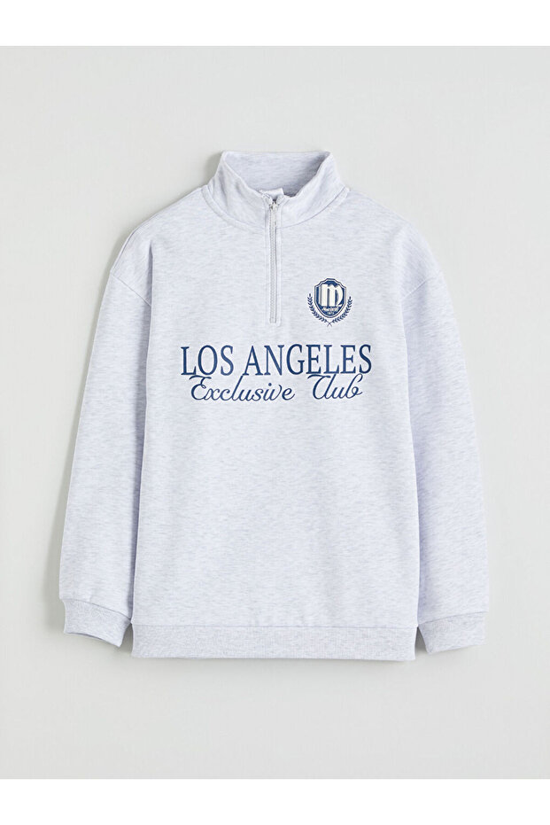 Lcw Kids High Collar Los Angeles Printed Boys' Thick Sweatshirt