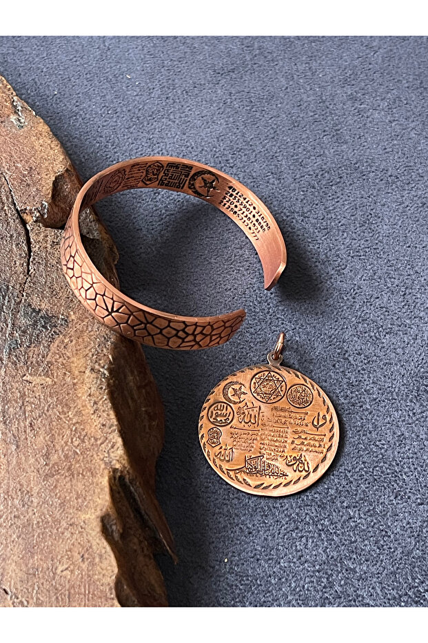 100% pure copper armor prayer bracelet necklace set lucky numbers protection talisman copper bracelet set