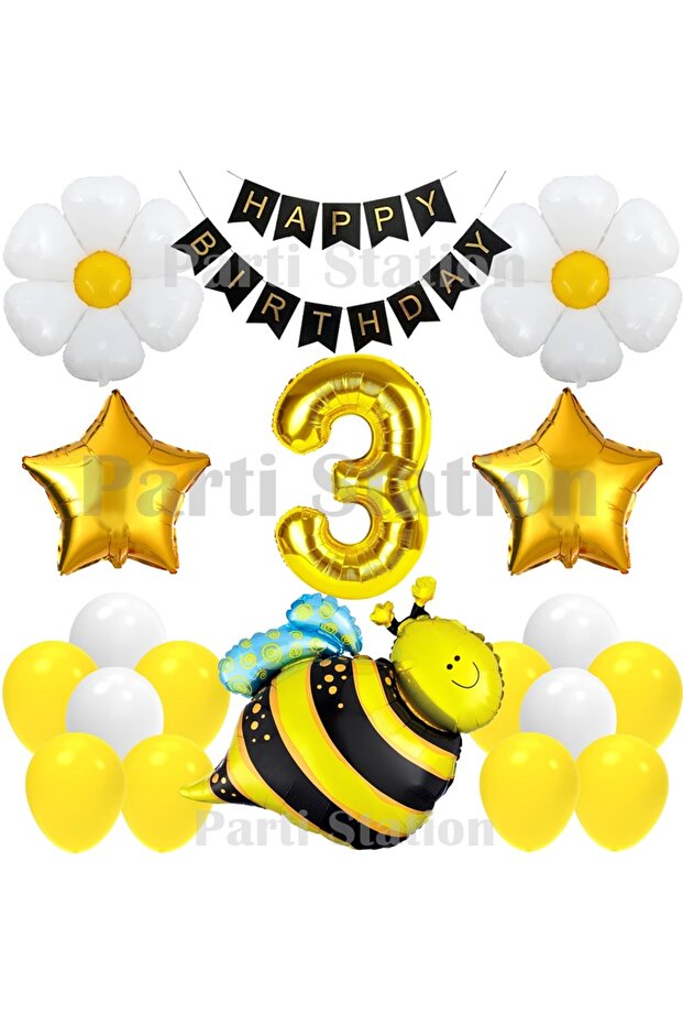 Daisy and Bee Concept 3Rd Birthday Party Balloon Set