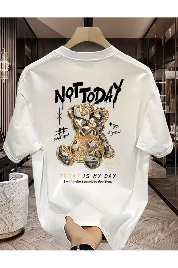 Not Today Bear & Chain Patterned Print T-Shirt
