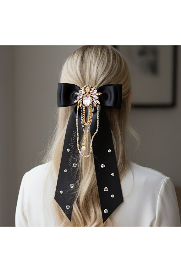 Ari figured swinging stone black satin automatic buckle