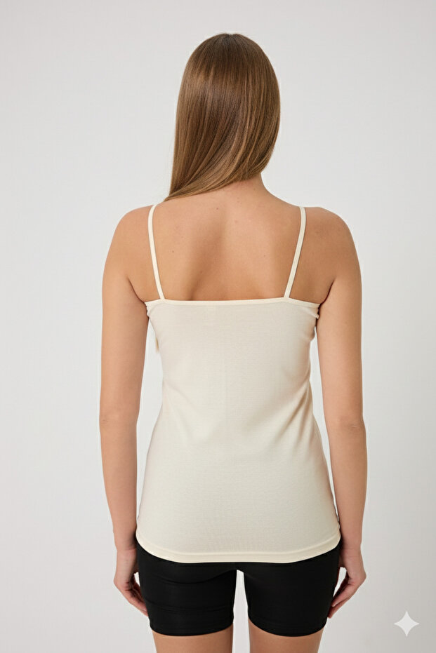 Ekru 3'lü Basic Ip Askı Atlet - 6