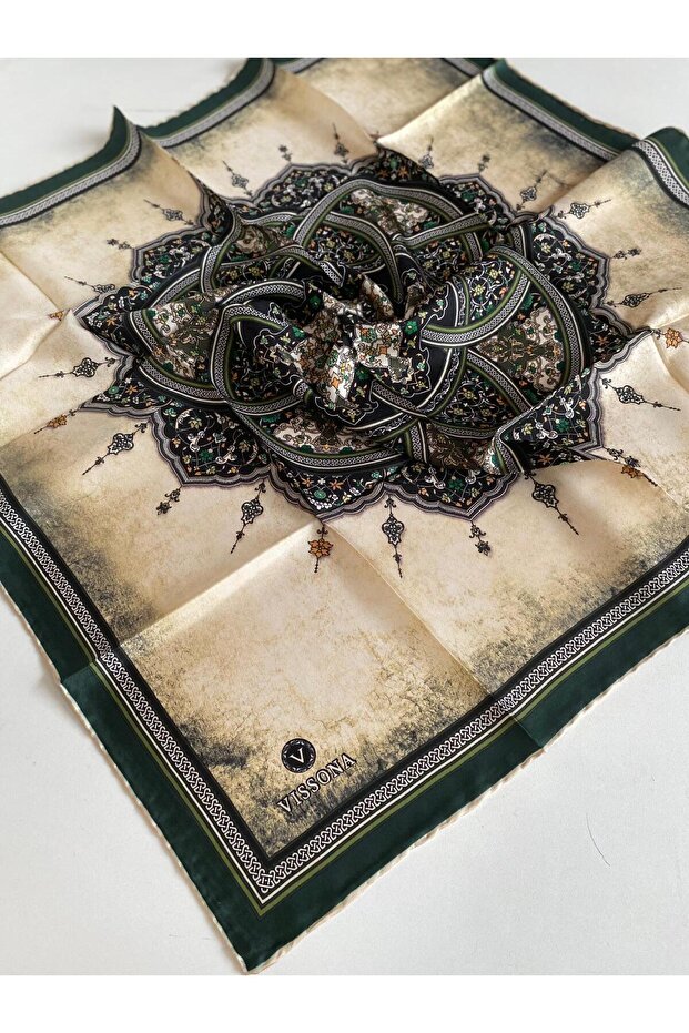 Tivil Silk Scarf 17376 - 6 - 0001 - 0036 Emerald Green Etik Pattern