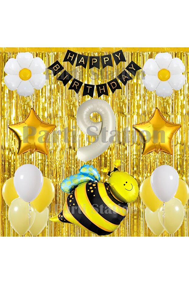 Bee and Daisy Concept 9Th Birthday Party Balloon Set