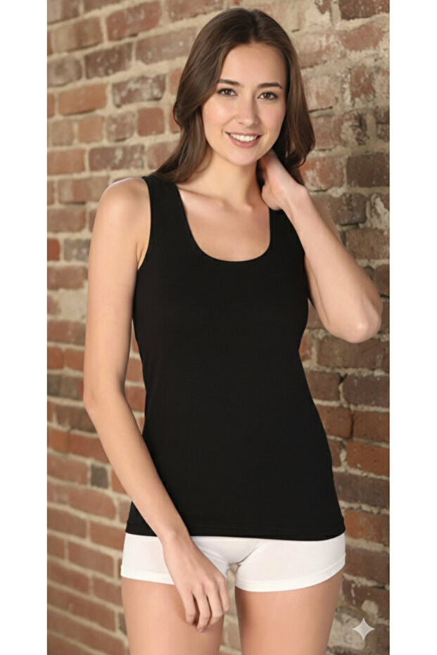 Women's Ribbed Thick Strap Black-White Tank Top