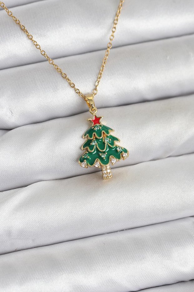 316L Steel Chain Gold Color Pine Tree Model Christmas Themed Women's Necklace