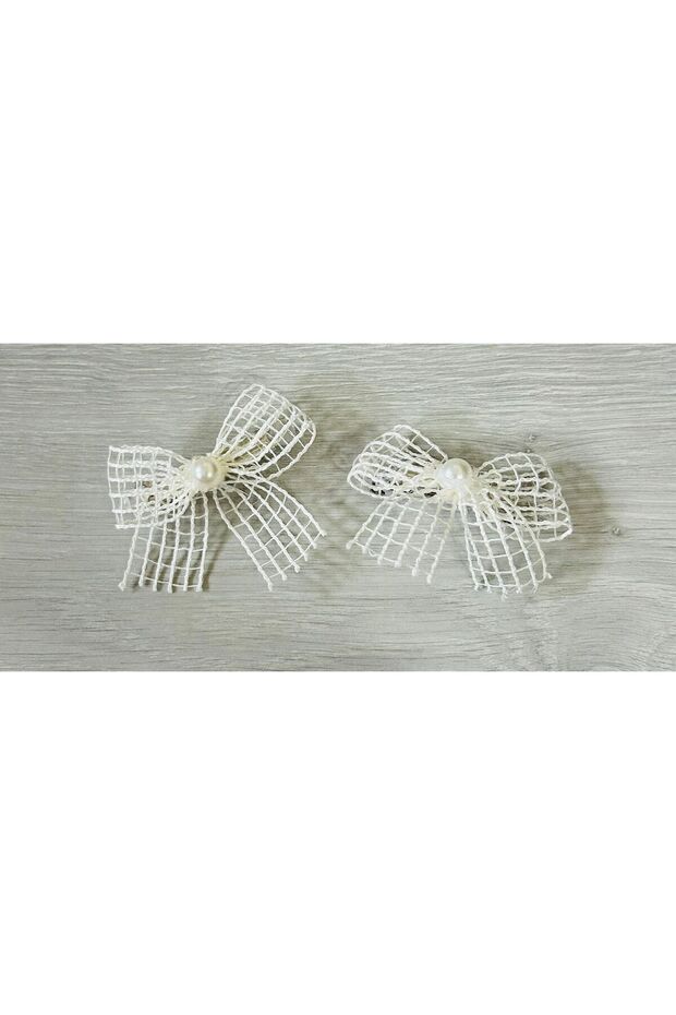 Cream Lace Patterned Pearl Ribbon Hair Clip for Mother, Baby, Child