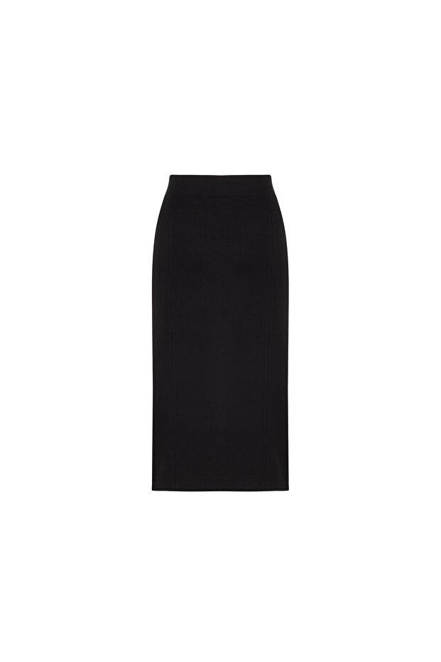 Yırtmaçlı Örme Etek Siyah - 2