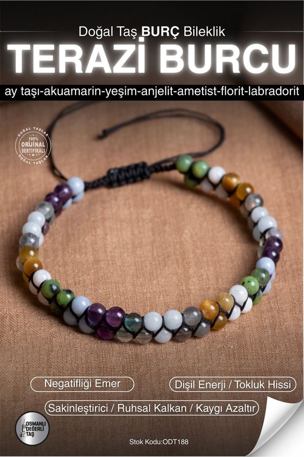 Certified Moonstone-Aquamarine-Jade-Amethyst-Labradorite Libra Zodiac Natural Stone Macrame Bracelet Odt188