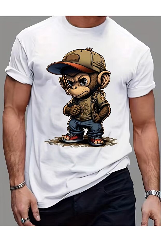 3D Patterned Monkey Printed T-Shirt - 1