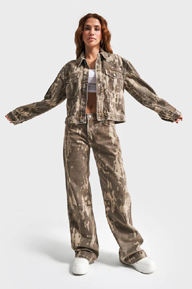 its basic Kadın Koyu Kahve Batik Renk Özel Yıkama Tasarım Denim Jean - 1