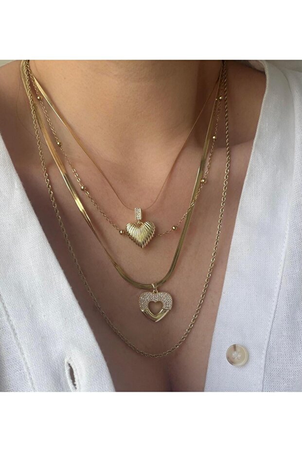 Çelik Çoklu Kolye Seti - 1