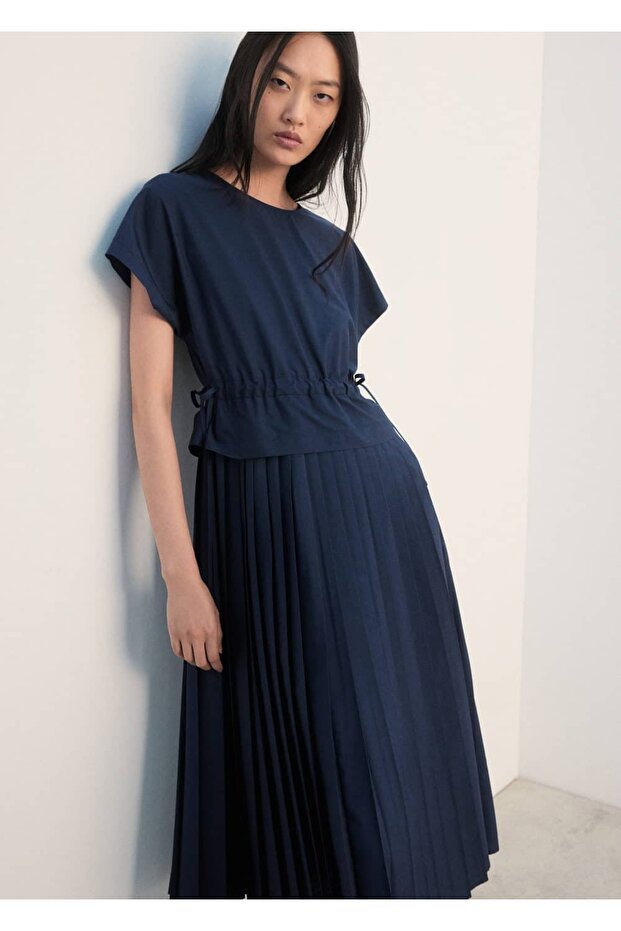 Pileli evaze elbise - 1