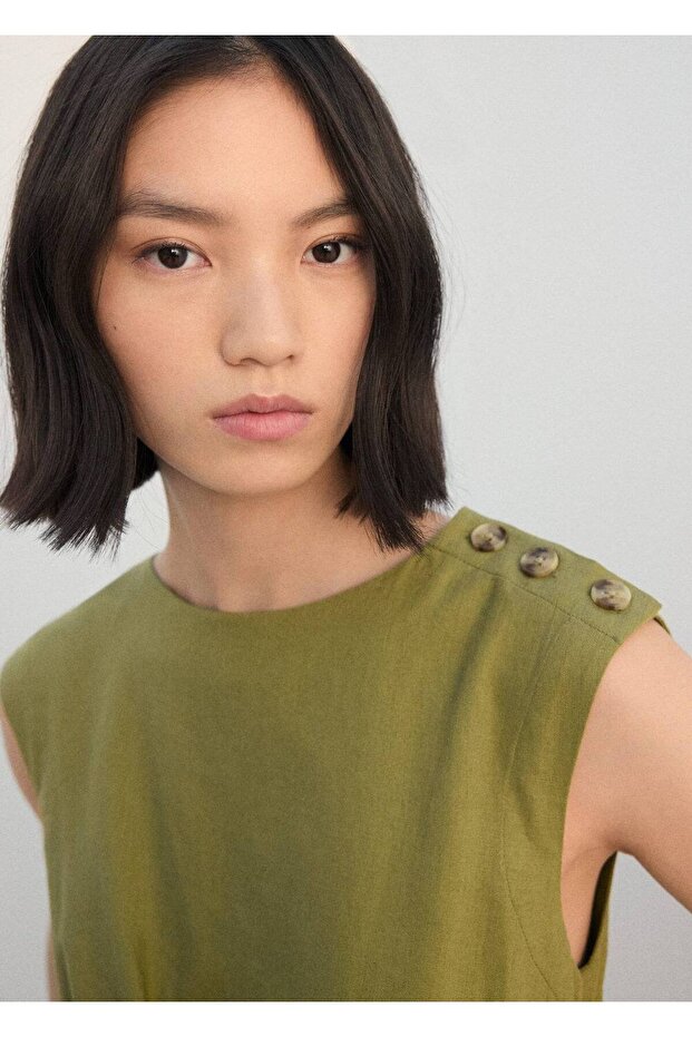 Anvelop kesim keten elbise - 6