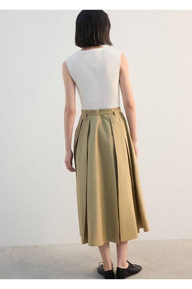 Kemerli flared midi elbise - 4