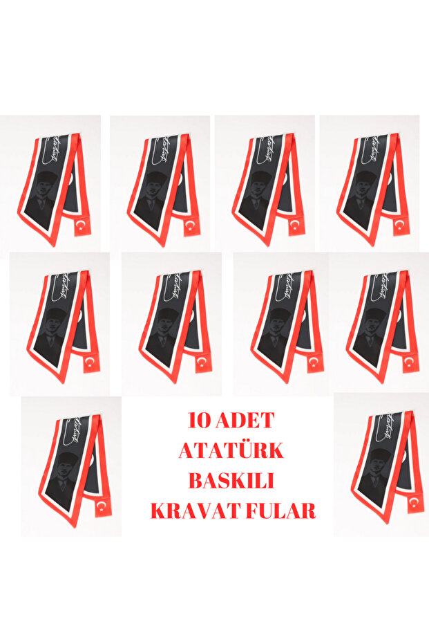 10 Pcs Ataturk Signed Turkish Flag Themed Special Design Scarf Tie