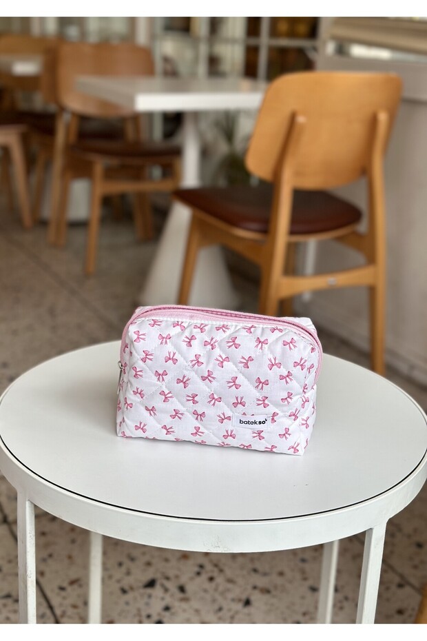 حقيبة مكياج صغيرة منقوشة بشريط - حجم كبير - 5