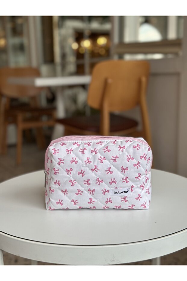 حقيبة مكياج صغيرة منقوشة بشريط - حجم كبير - 3