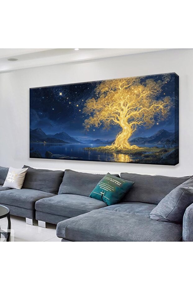 Wall Painting Gold Tree Botanical Canvas Art 50x100 cm Wall Decor