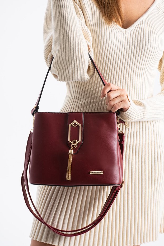 Sanmorris Gold Detailed 3-Compartment Shoulder and Crossbody Women's Bag