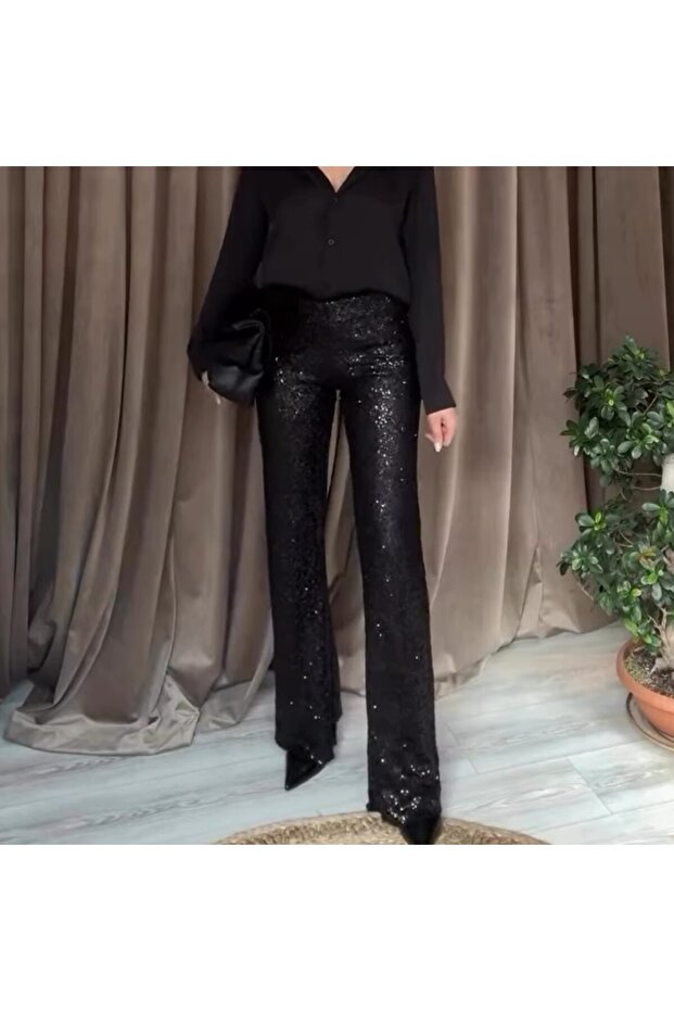 Payetli ispanyol paça pantolon - 2