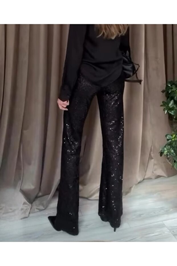 Payetli ispanyol paça pantolon - 4