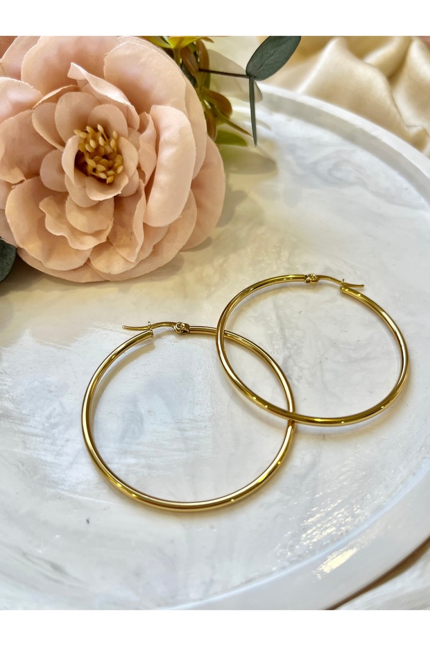 Simple and Stylish Gold Color Hoop Earrings | Medium Size Stainless Steel Earrings