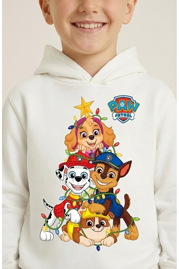 Boy's Christmas New Year Printed 3 Thread Fleece-Lined Hooded Winter Sweatshirt / Tracksuit Set