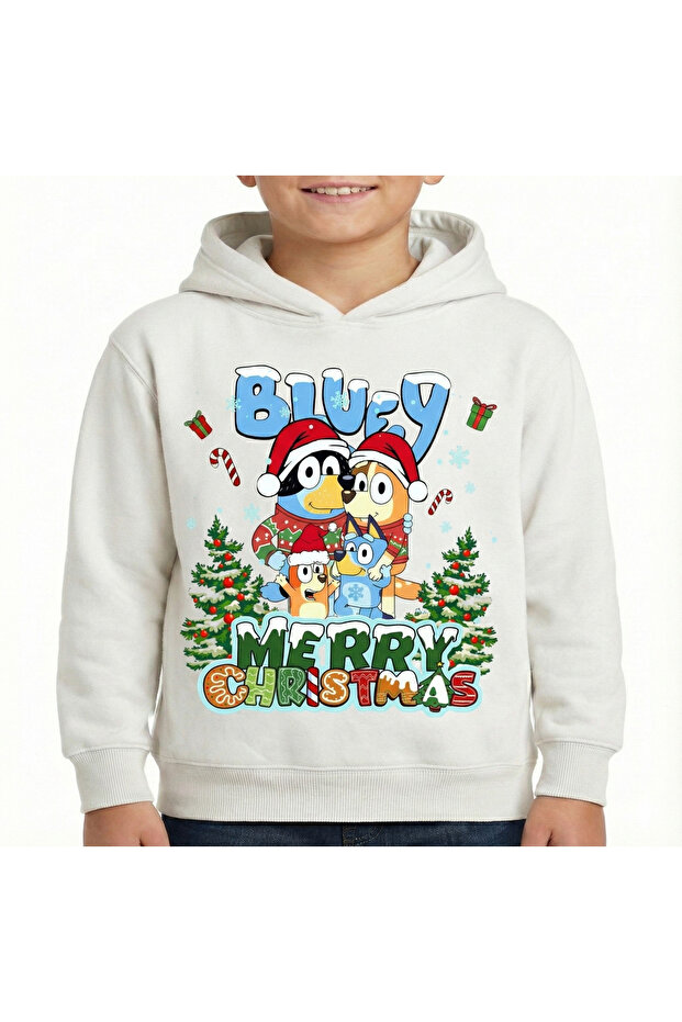 Boy's Christmas New Year Printed 3 Thread Fleece-Lined Hooded Winter Sweatshirt / Tracksuit Set