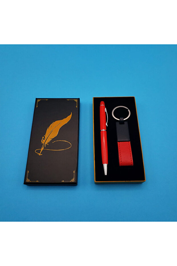 Leather Keychain and Touchpen Pen