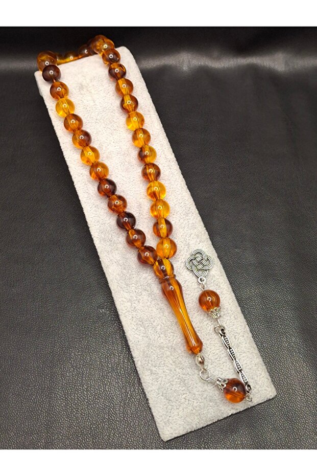 Special Round Sphere Cut Orange Black Color Powder Amber Prayer Beads