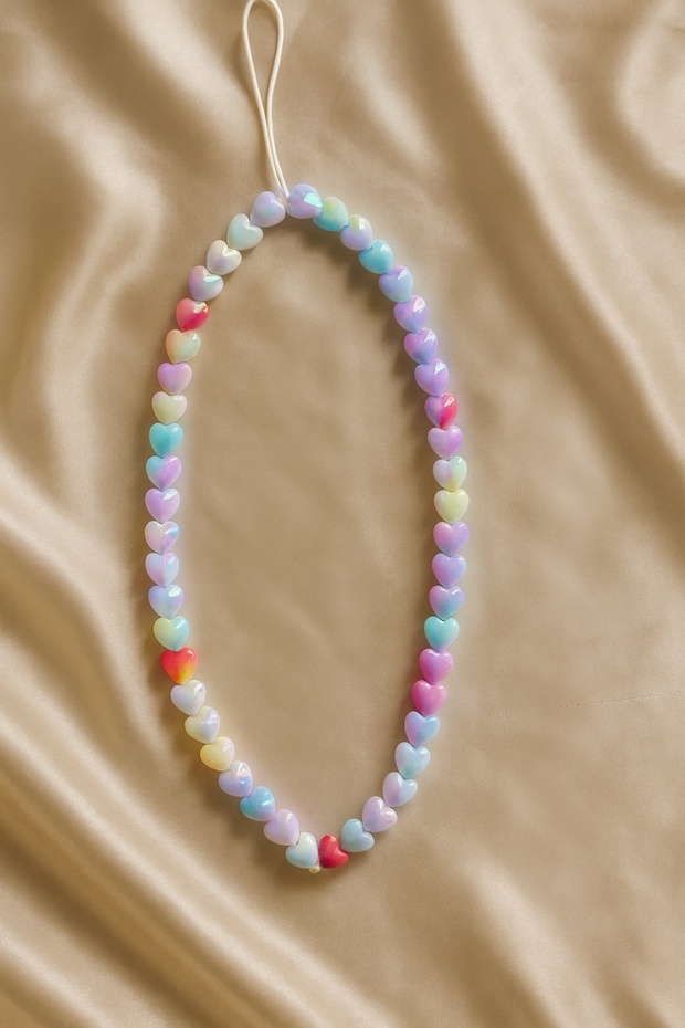 Natural Pearlescent Colorful Heart Phone Charm Phone Lanyard