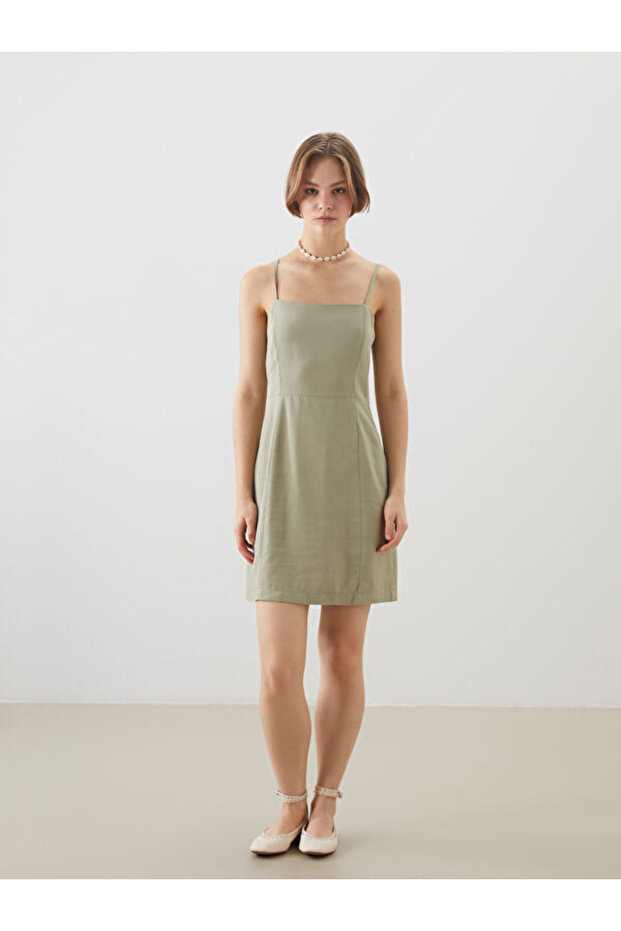 Heart Roba Collar String Strap Linen Blend Mini Dress for Style Seekers from Uzg Store