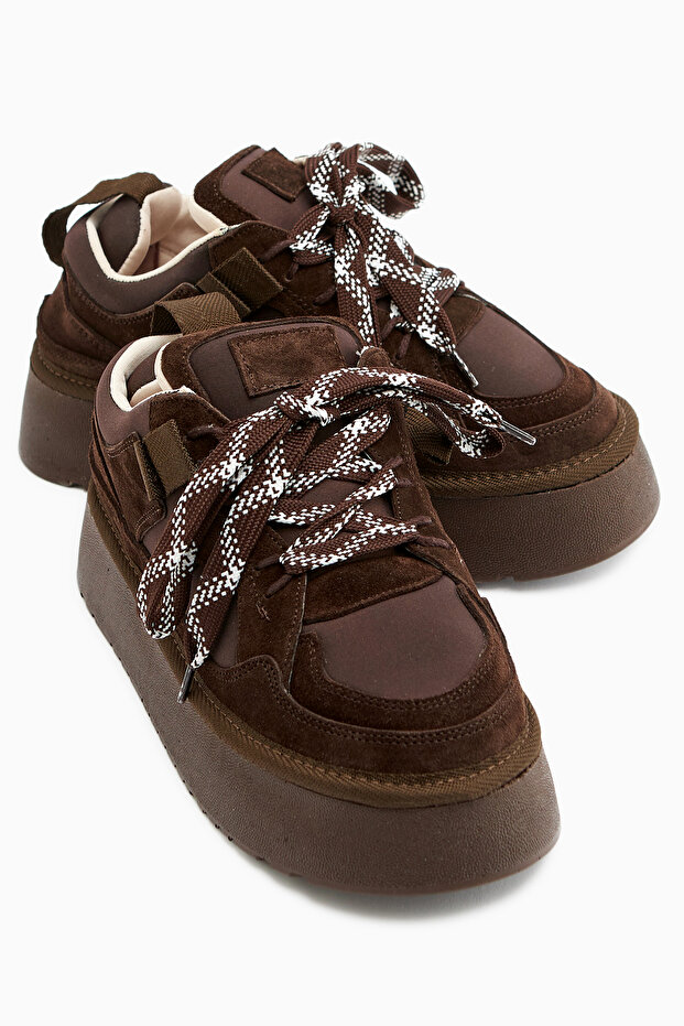 Rita Brown Suede Thick Sole Casual Sneaker Shoes