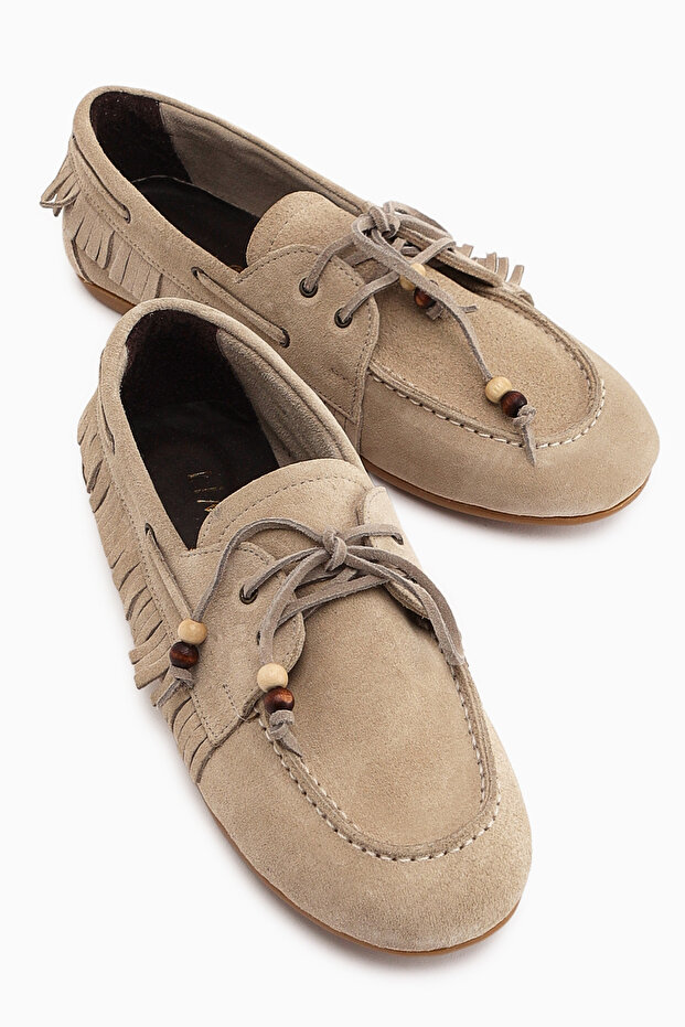 Rania Genuine Leather Beige Women's Loafer Shoes