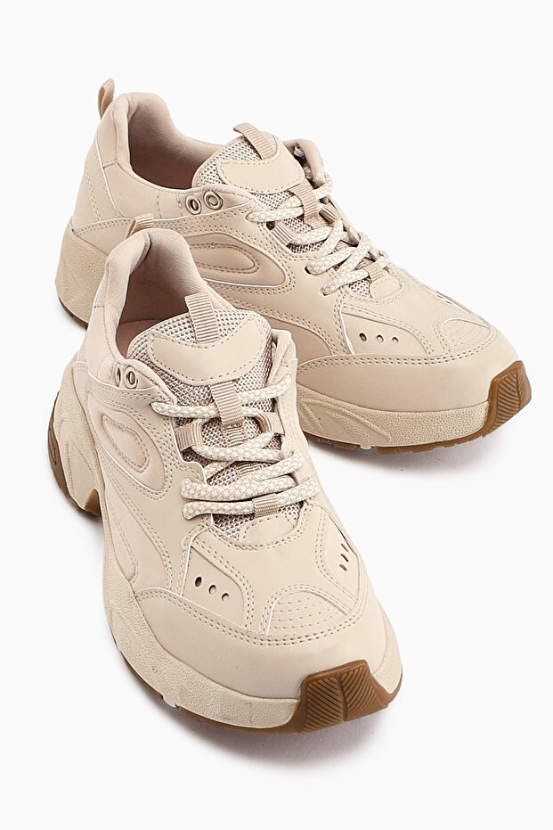 Trina Beige Lace-Up Women's Sneaker Shoes