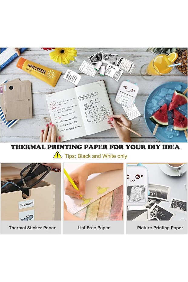 طابعة ملصقات صغيرة حرارية تعمل بتقنية البلوتوث (أزرق/أبيض) - 3