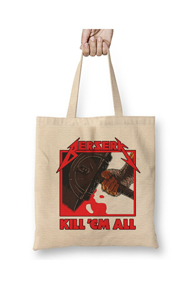 Berserk Guts Kill'Em All White Cloth Bag Long Handle Shopping Bag Beach Bag