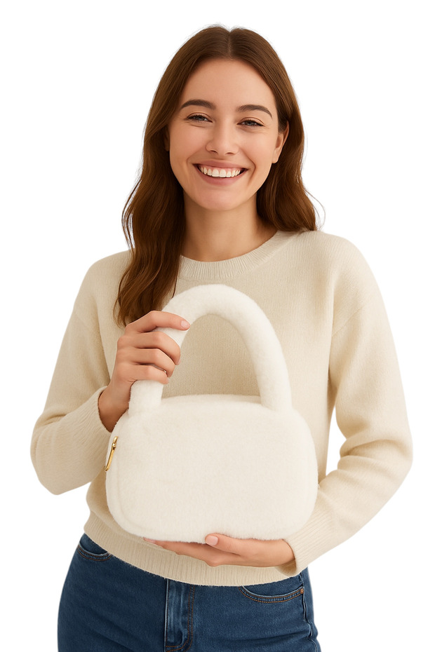 Kadın Beyaz Peluş Çanta - 5