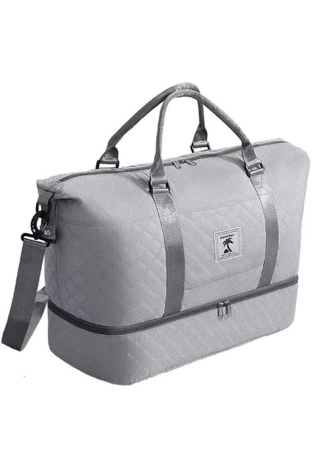 Travel Duffle Bag with Shoe Compartment, Large Weekender, Grey