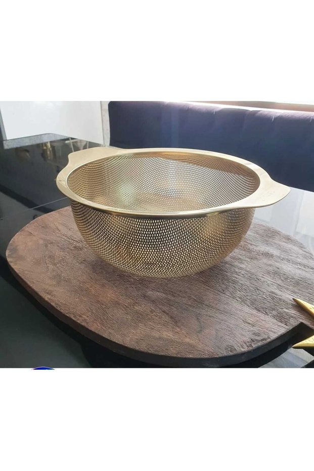 Gold Stainless Steel Round Strainer - Gold-Colored Metal Fruit and Vegetable Washing Bowl