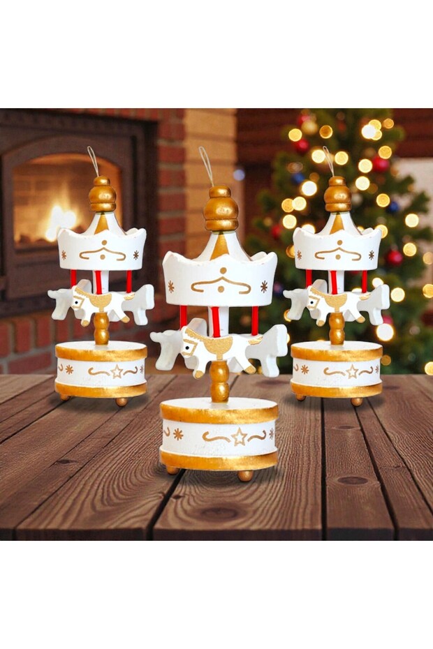 6 Pcs Vip Wooden Mini White Carousel Decorative Ornament Vip Christmas Gifts Christmas Tree Ornaments