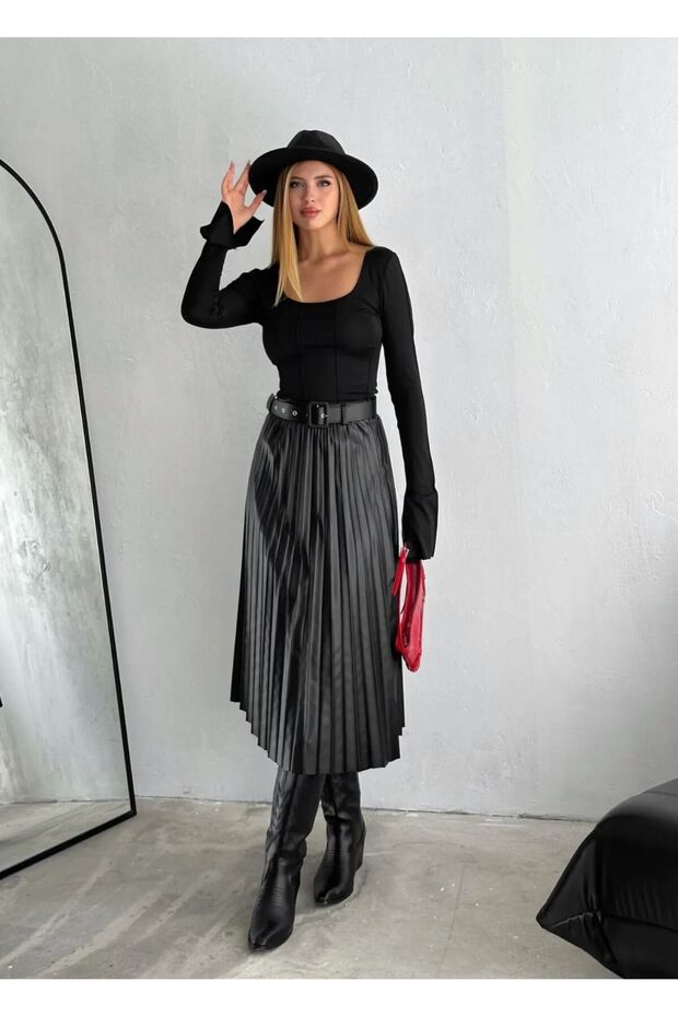 Siyah Deri Etek - 4