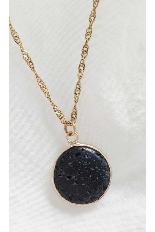 Stainless Steel Chain Natural Stone Round Lava Stone - Energy Stone Necklace