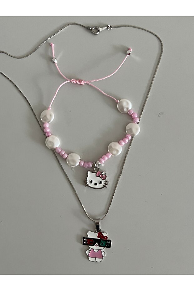 Mineli/New Year/Gift/Cute Bear Themed Steel Chain Bracelet-Necklace Set