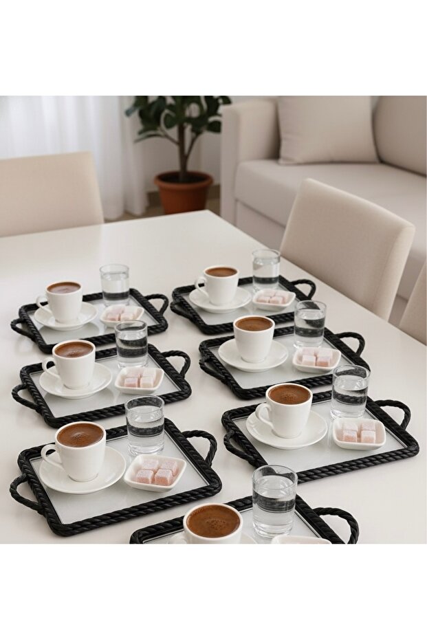 6 Pcs Black Coffee Presentation Tray Mesh Pattern Rectangular Plastic Black - 5