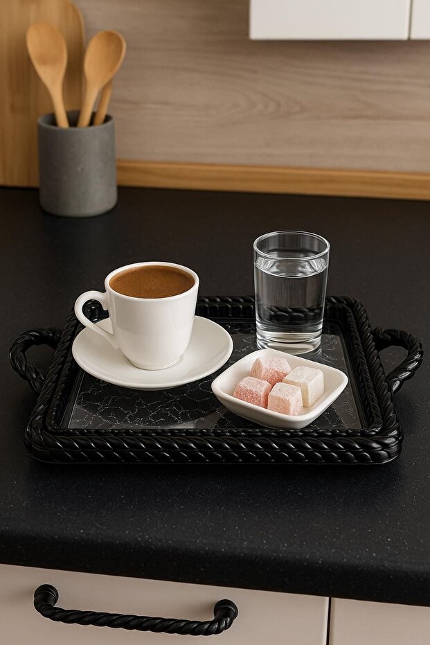 6 Pcs Black Coffee Presentation Tray Mesh Pattern Rectangular Plastic Black - 3