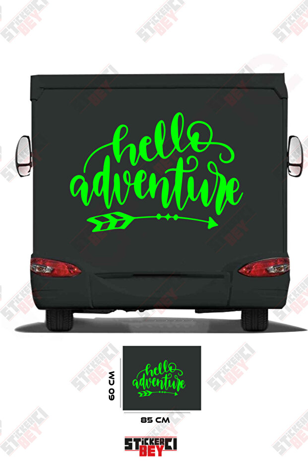 ملصق مطبوع عليه عبارة HELLO ADVANTURE بنمط السهم لتزيين الكرفانات